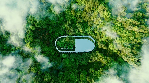 Trees with a cut out area depicting a pill